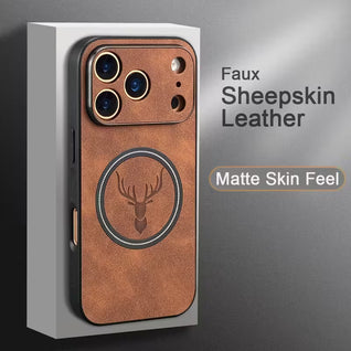 Luxury Retro Faux Sheepskin Faux Leather Magnetic Wireless Charging Case